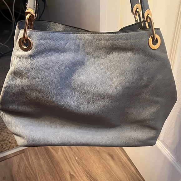 Michael Kors Raven Light Blue Pebbled Leather Large Shoulder Bag - Picture 3 of 13